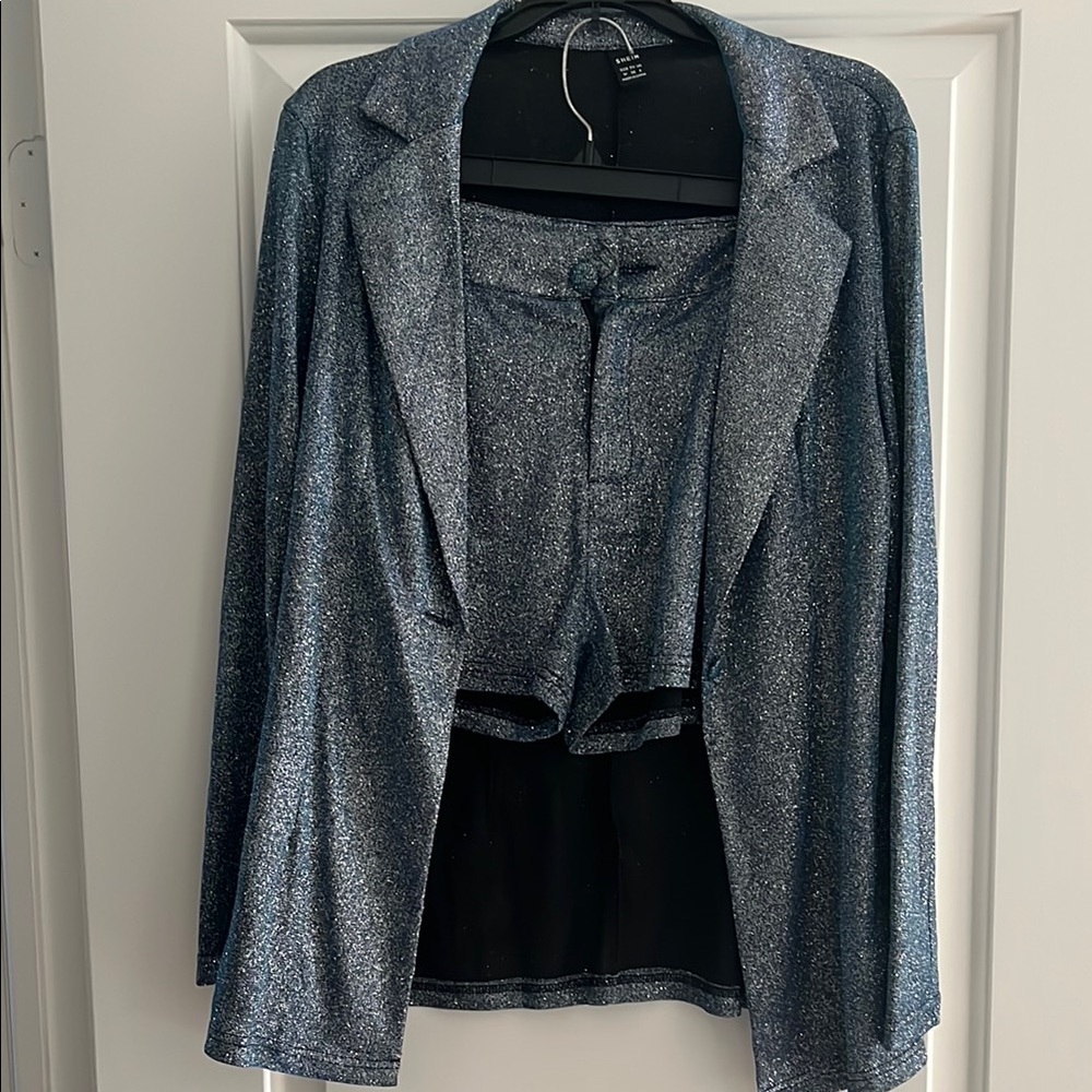 SHEIN Glittering Blue Blazer with shorts